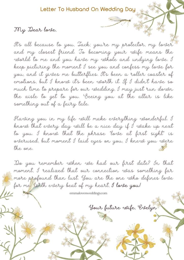 sample letter to husabnd on wedding day