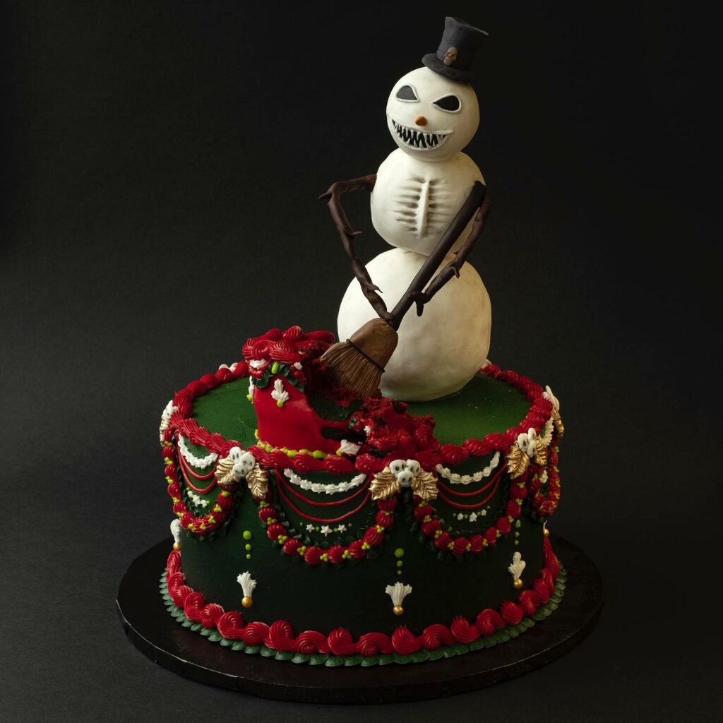 snowman gothic inspired Halloween wedding cake