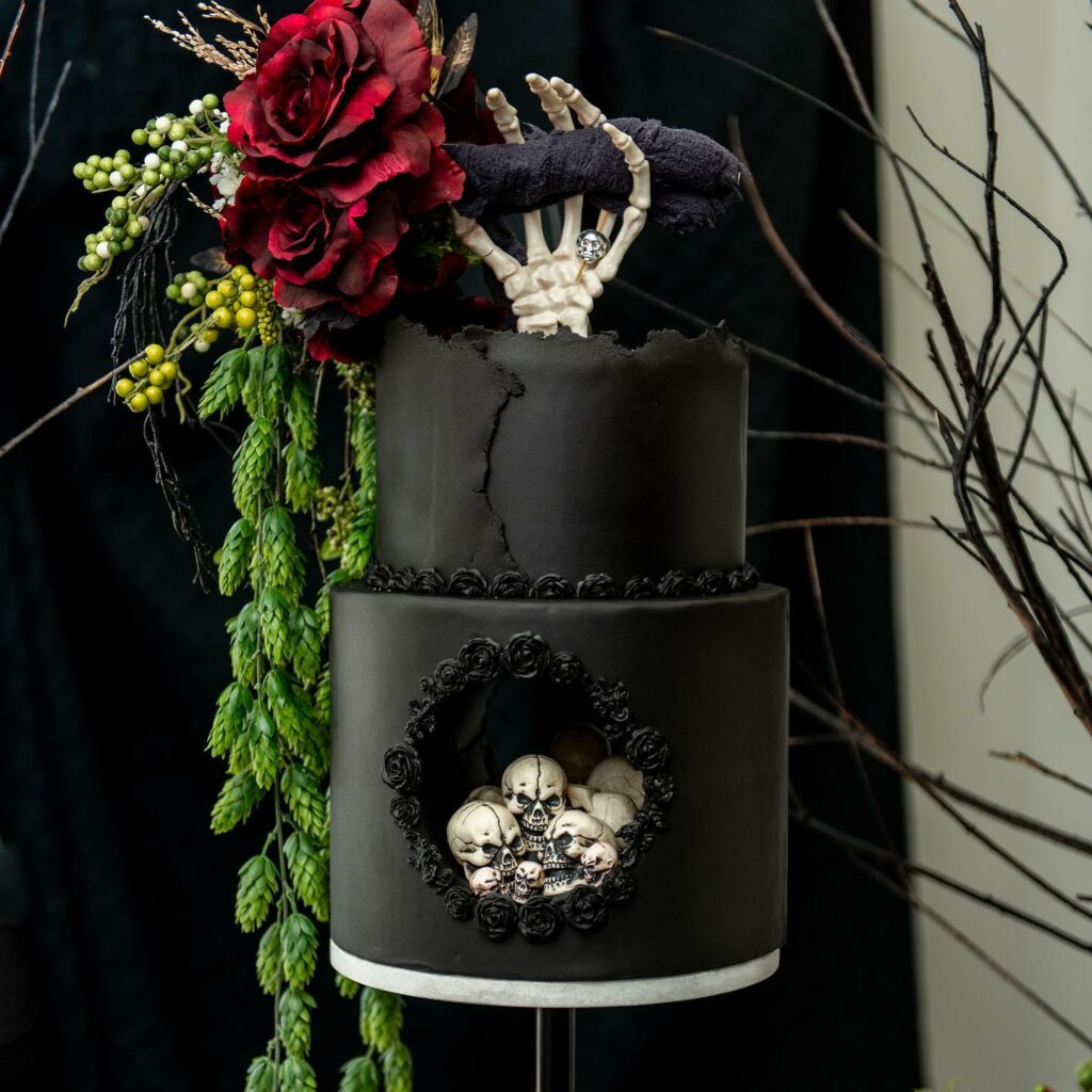 spooky happy Halloween gothic wedding cake