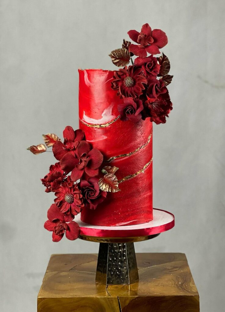 spring blooms gothic red wedding cake