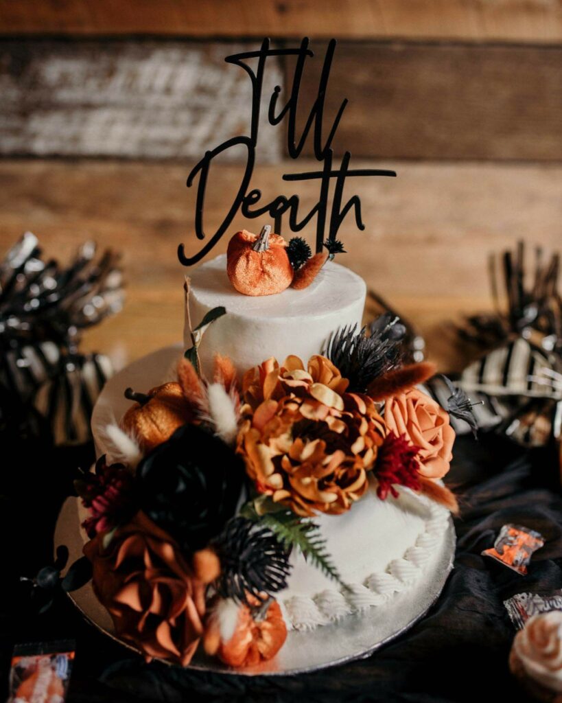 till death gothic autumn wedding cake