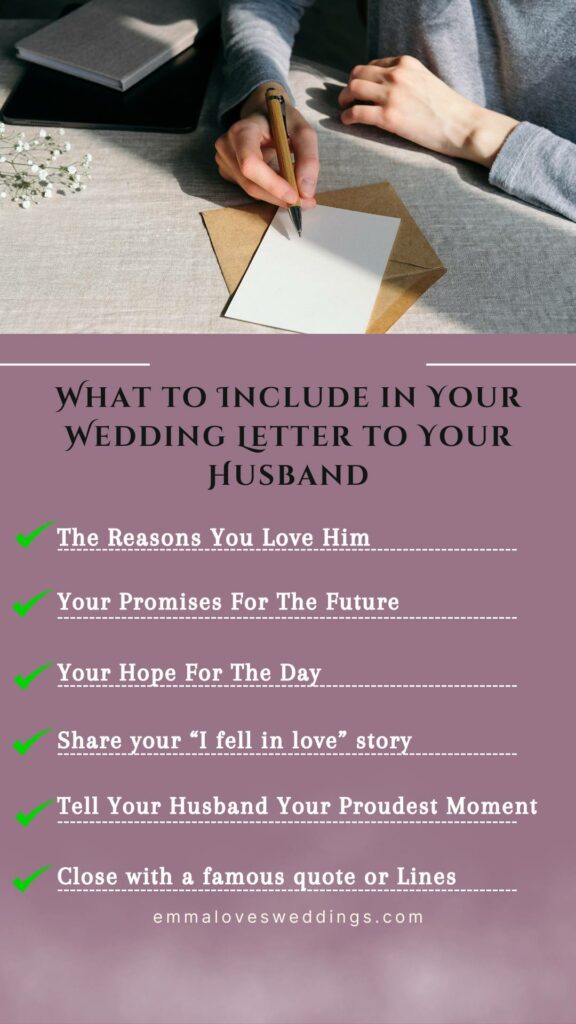 what to include in your wedding letter to husband