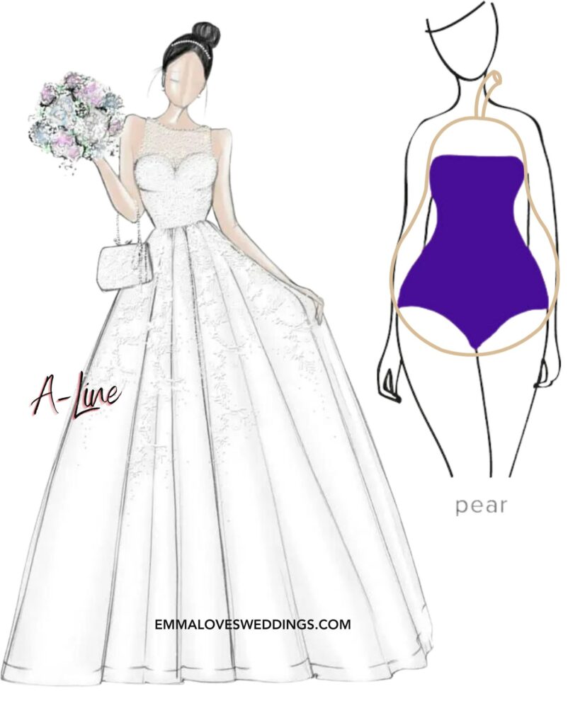 A line wedding dress for pear shape body type