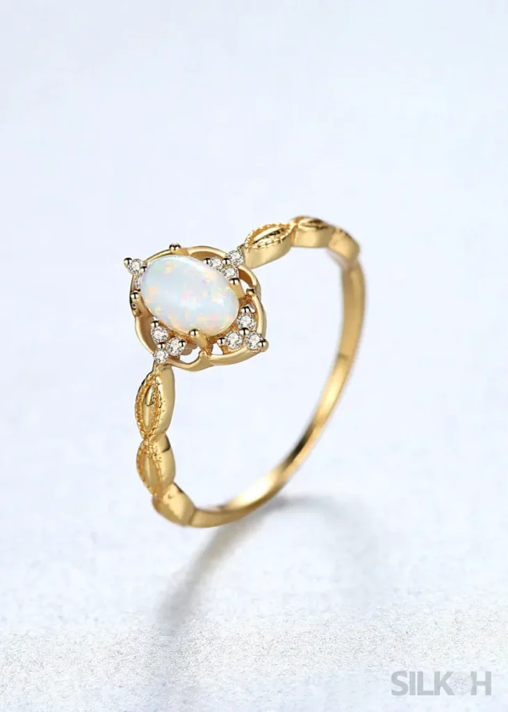 Simple oval sterling silver vintage inspired opal ring