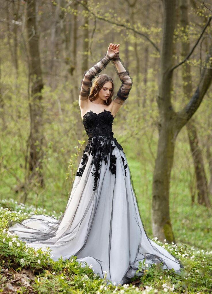 black and white lace gothic wedding dress