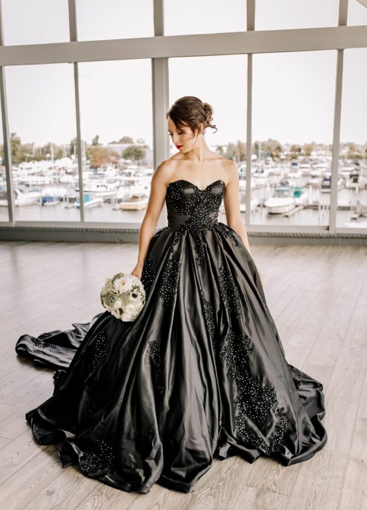 black ball gown with beaded