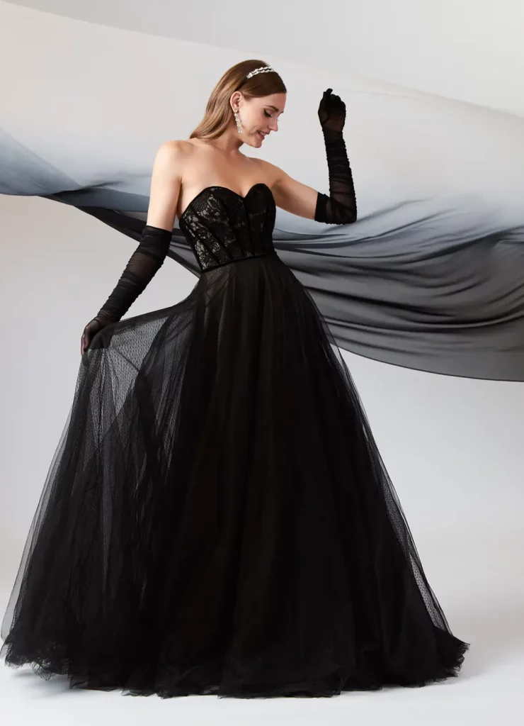black tulle ball gown lace wedding dress