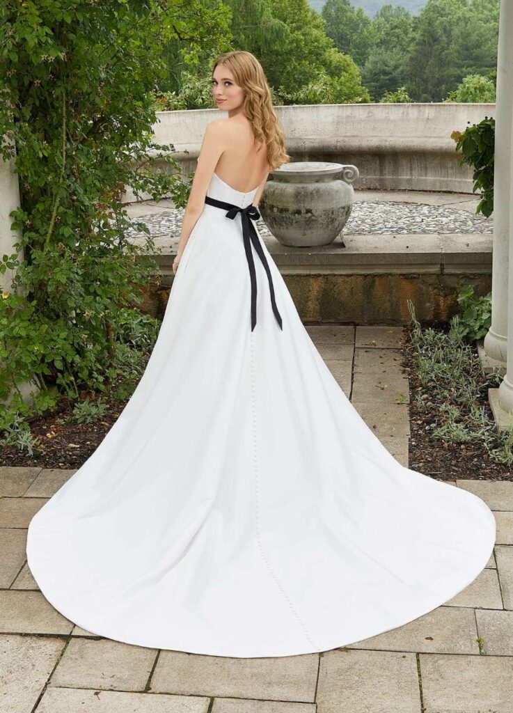 classic black and white A line wedding gown