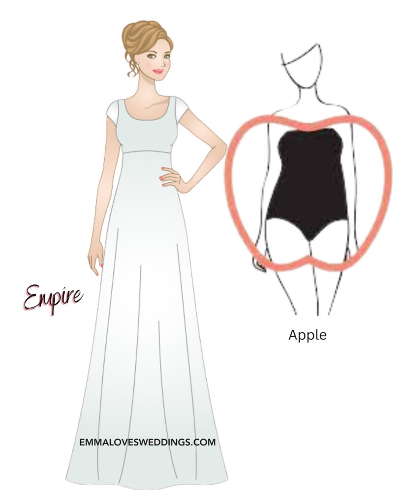 empire waistline wedding dress for apple shaped body