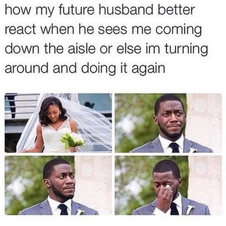 high expectation as you walk down the aisle wedding meme