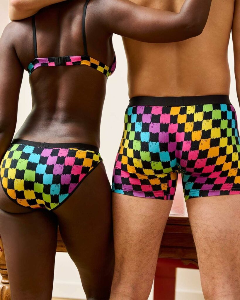 matching rainbow check print underwear for couples