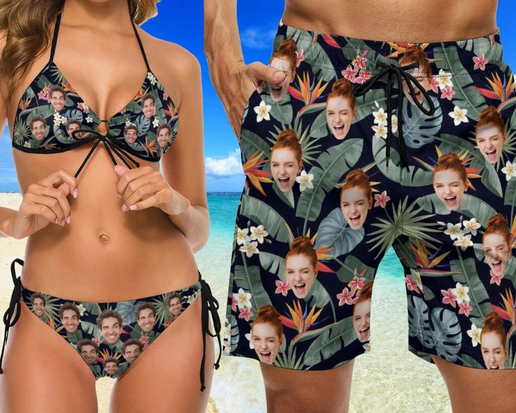 personalized face matching swimsuit for couple