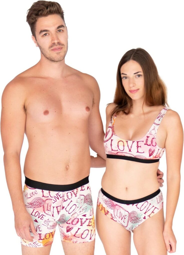 pink and white love matching undies for couple