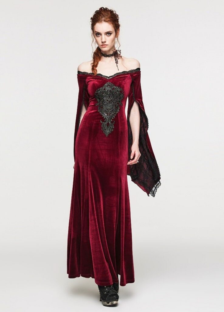 red and black velvet gothic wedding dress