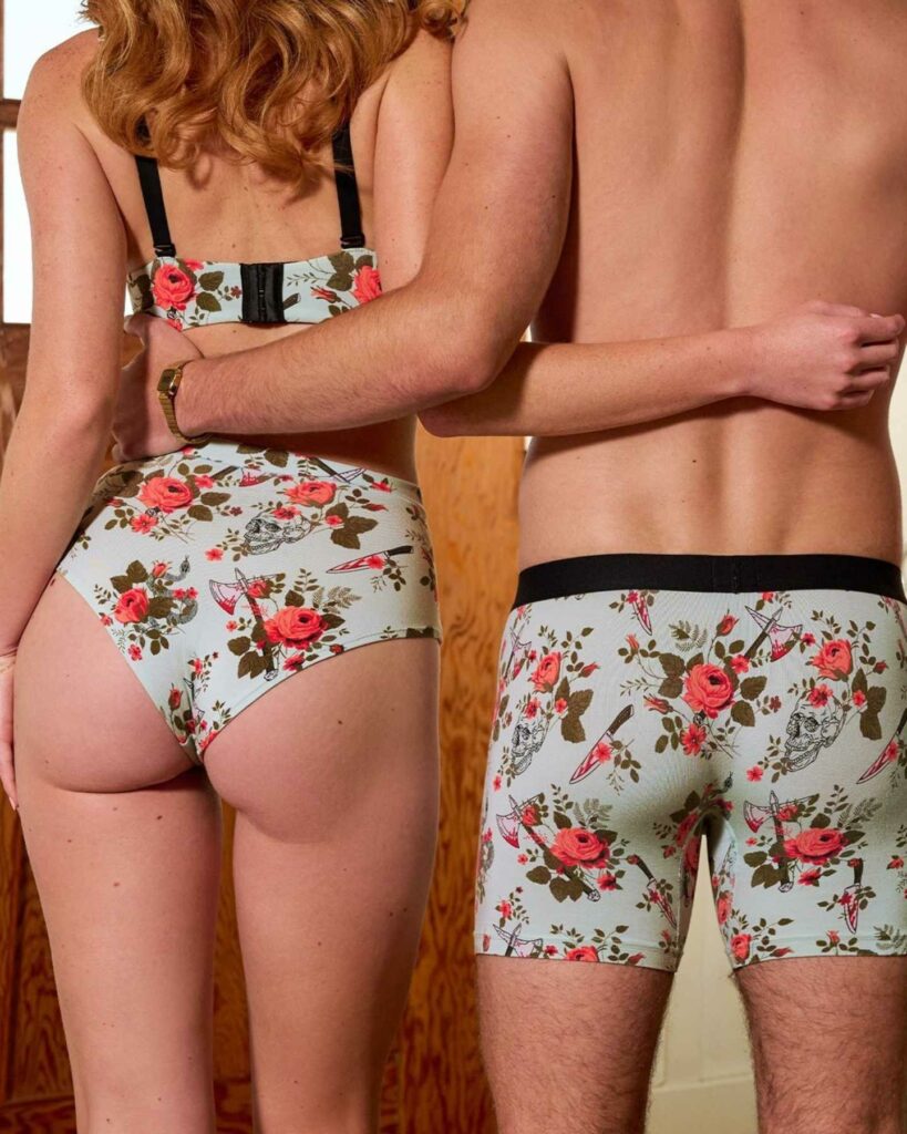 sage green floral print matching undies for couple