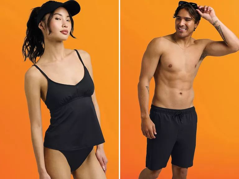 sleek and simple black matching swimwear for couples