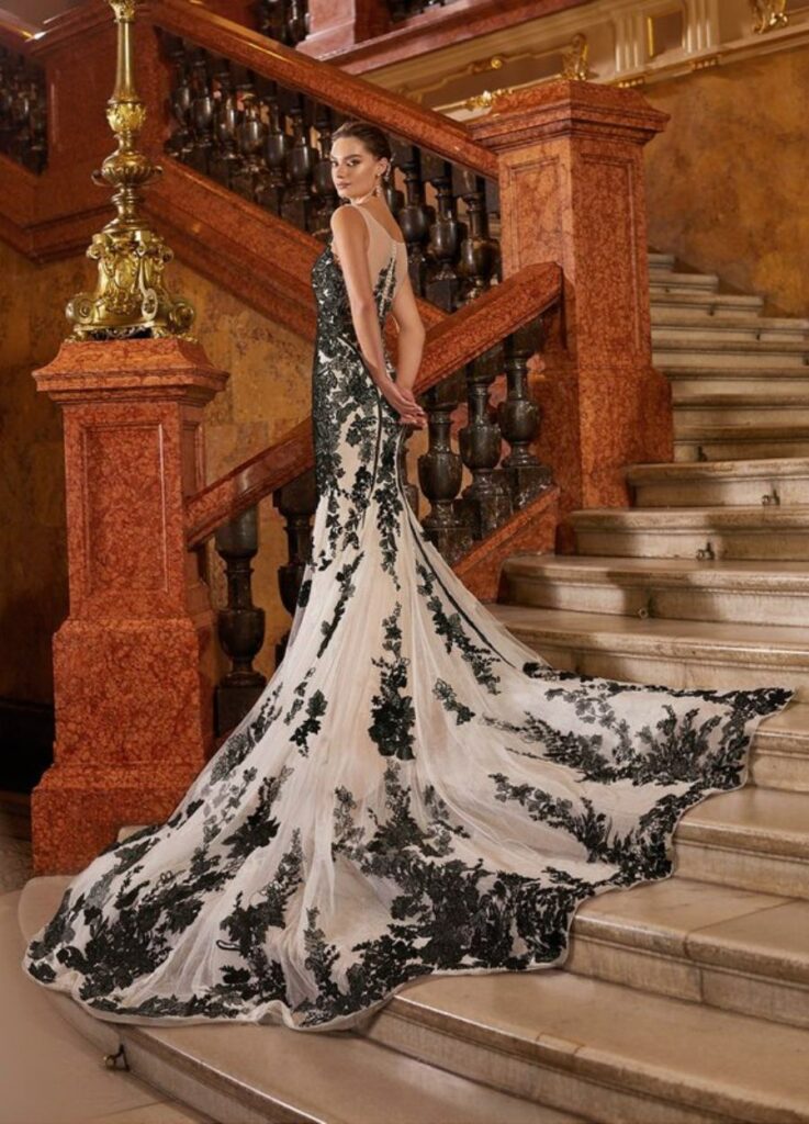 sparkle tulle black and white mermaid wedding gown