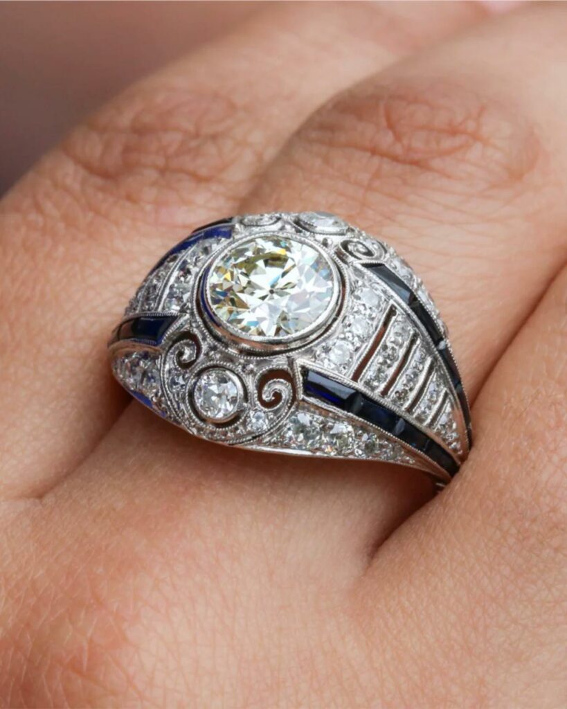 Art Deco Platinum vintage filigree engagement ring with 1.79 carat