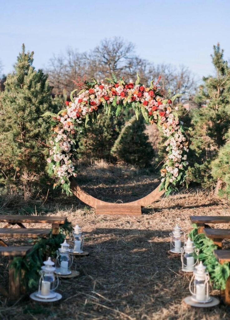 Blossom enclave Christmas wedding ceremony arch