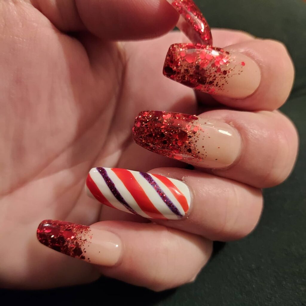 Candy cane Sparkle red Christmas nails