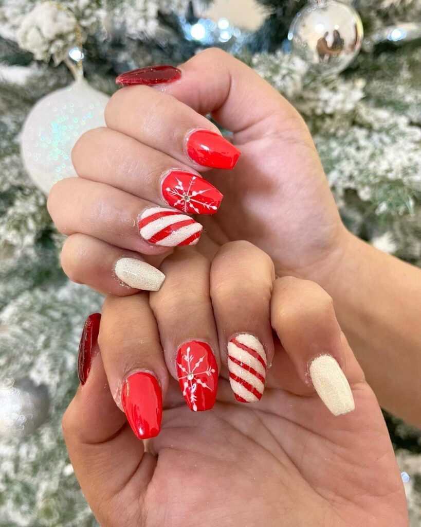 Candy cane delight Christmas bridal nails