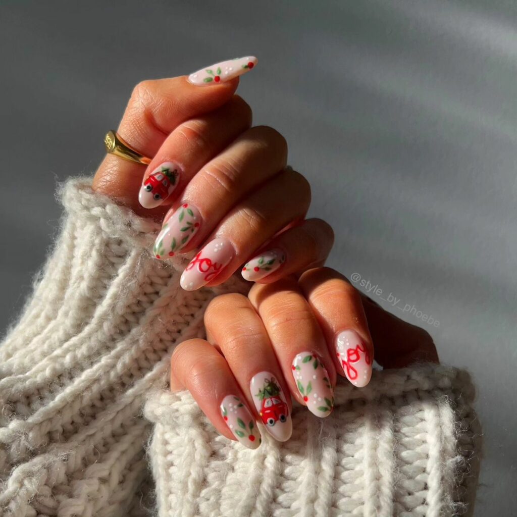 Christmas red and green winter nail art