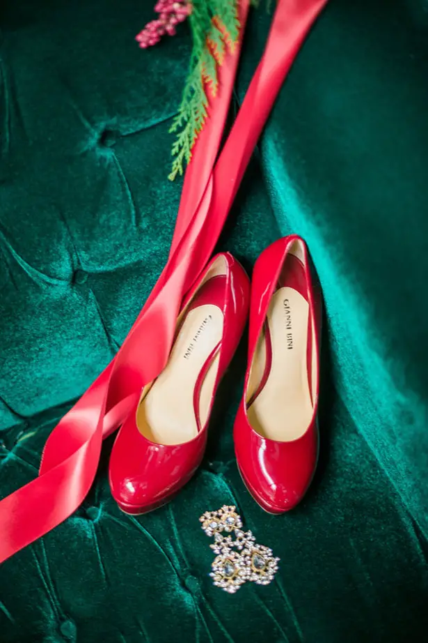 Christmas themed red bridal shoes