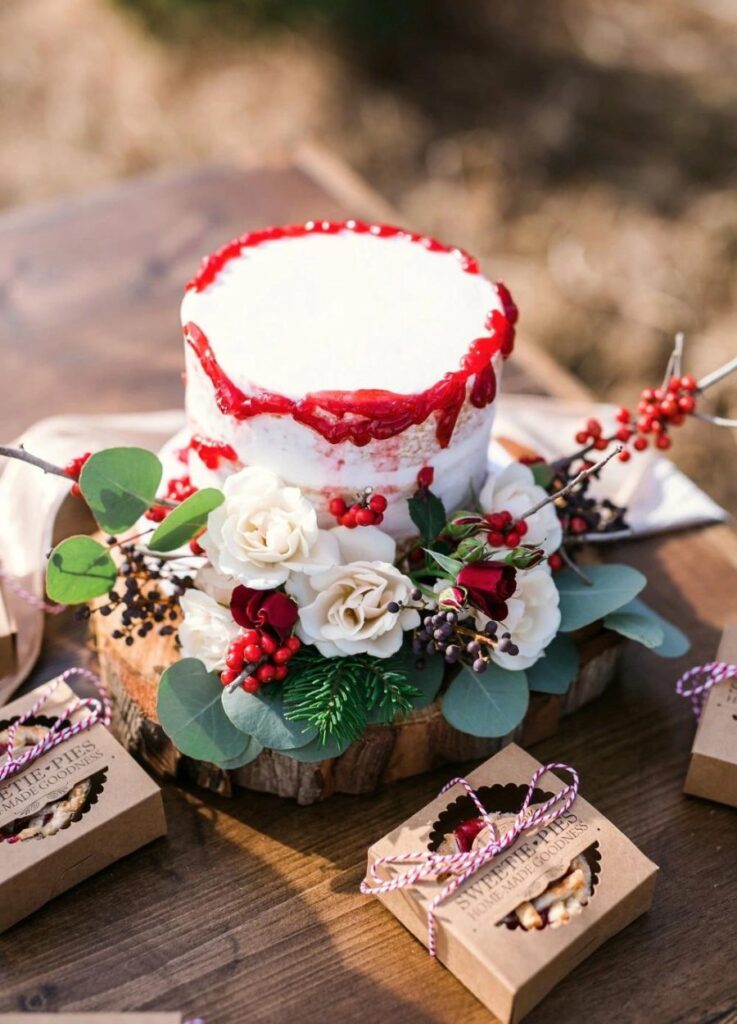 Festive elegance berry drip Christmas wedding cake