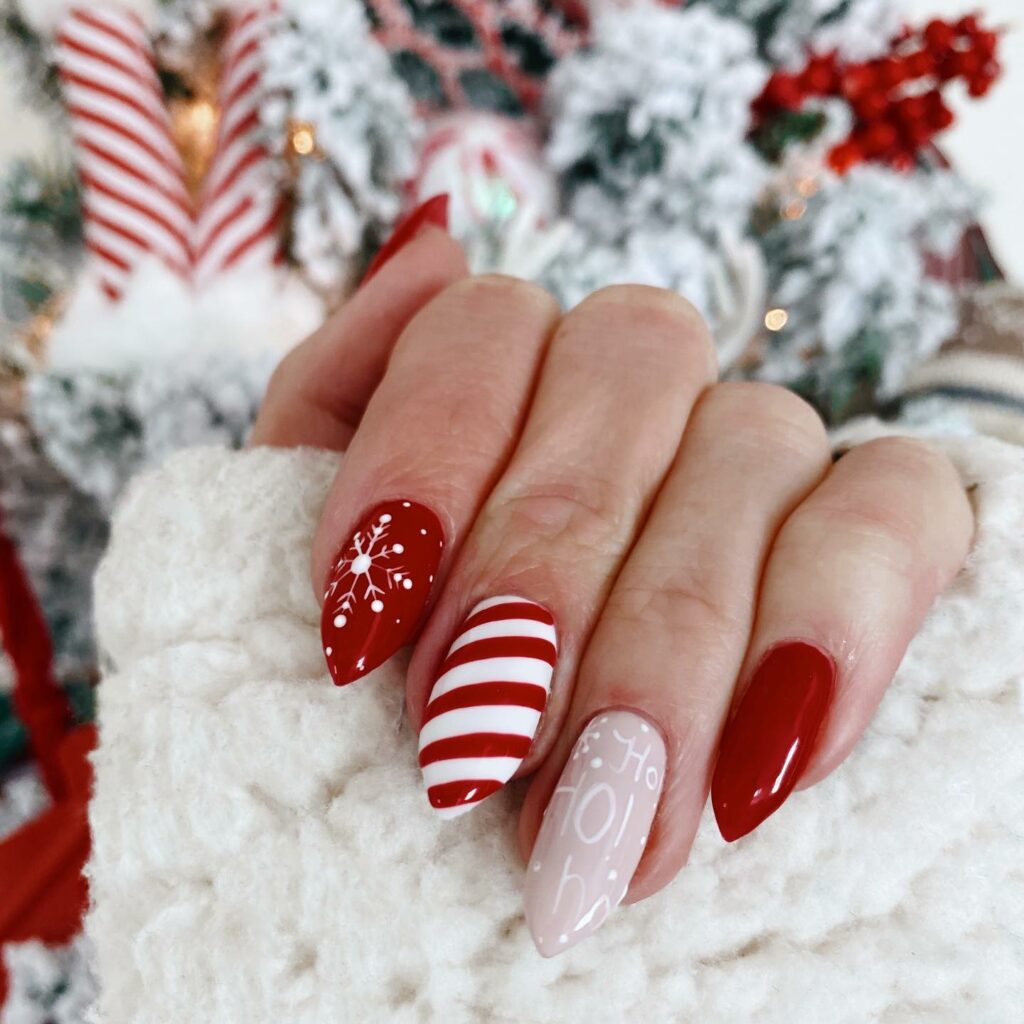 Holiday elegance red and white Christmas nails