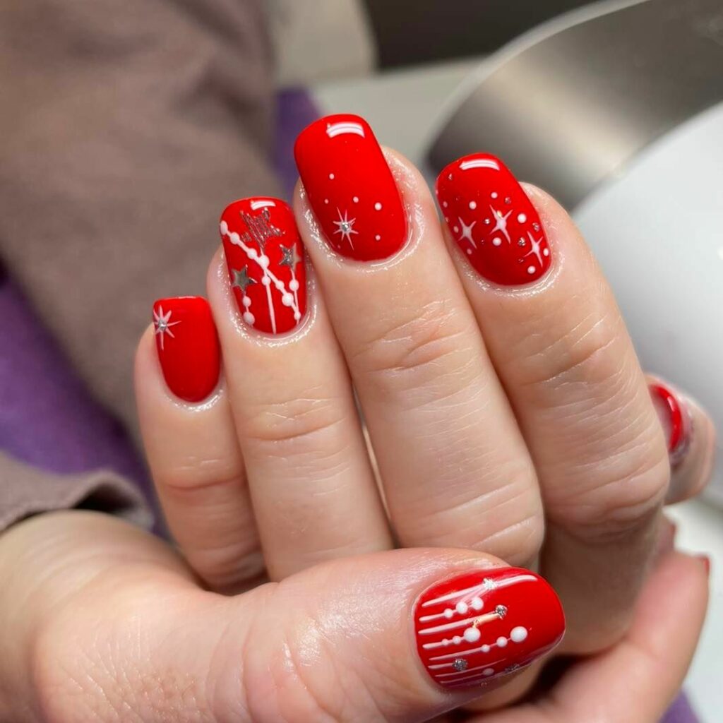Red winter wonderland Christmas nail design