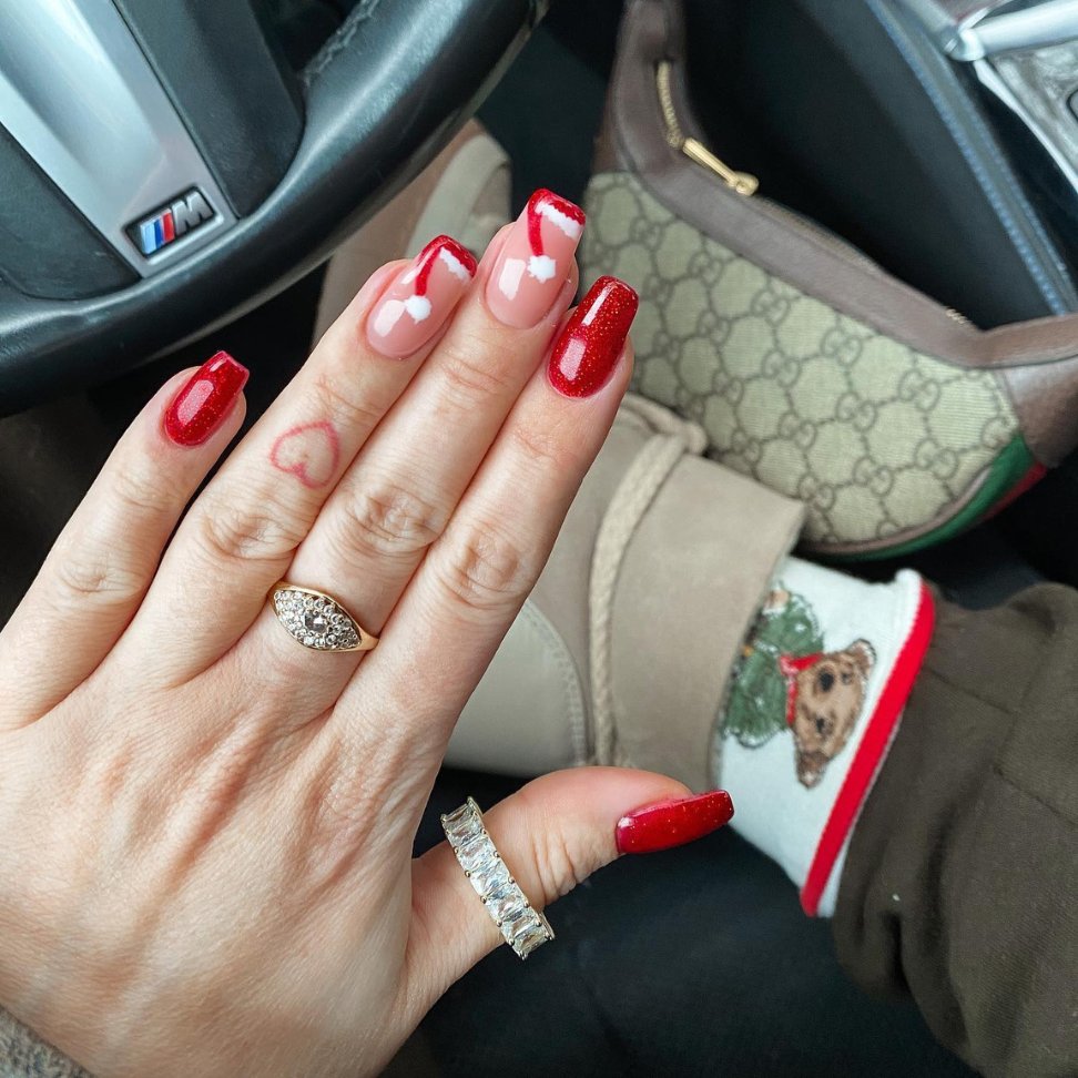 Vibrant red Christmas glossy finish Nails