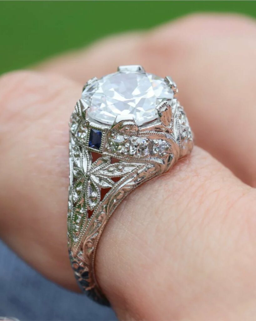 art deco platinum vintage engagment ring with 2.61 carat