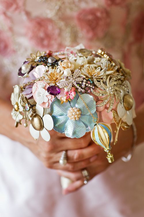 brooch bouquet with dragonflie and hot air balloon