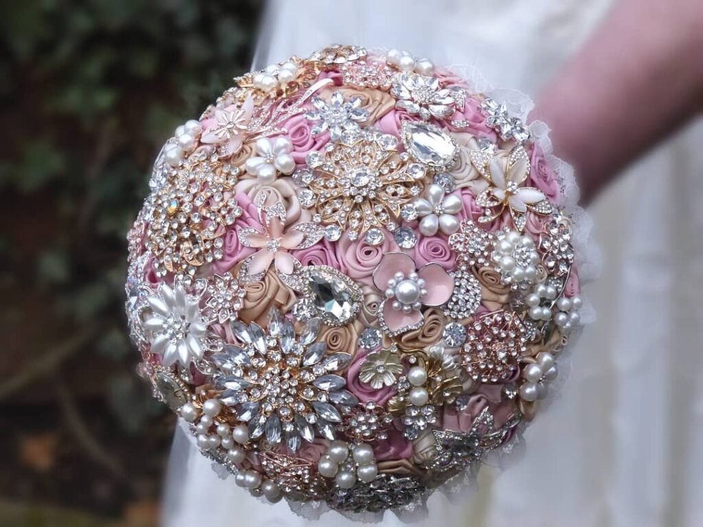 brooch silver and pink brooch bouquet