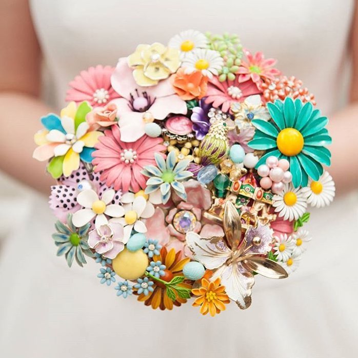 colorful flowers bridal brooch bouquet