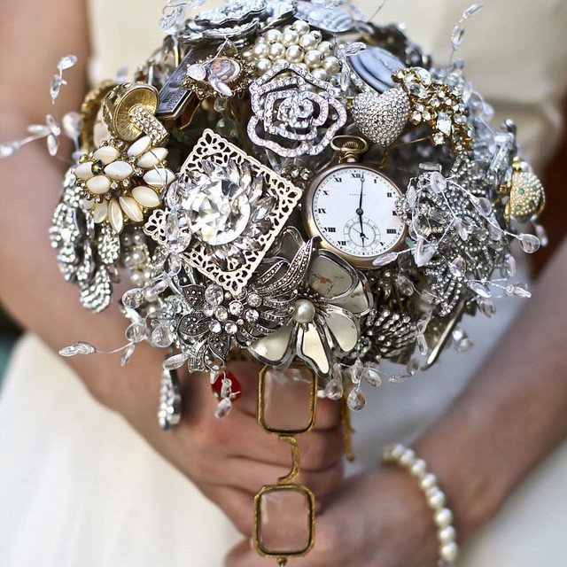 hand made vintage brooch wedding bouquet