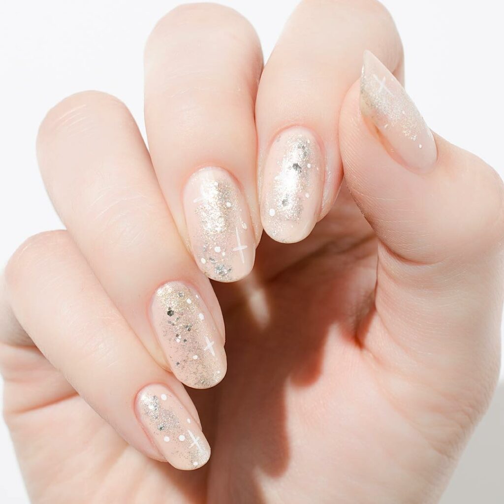 nude glittery holiday bridal nails