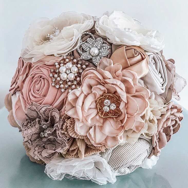 pink and nude fabric brooch flower bouquet