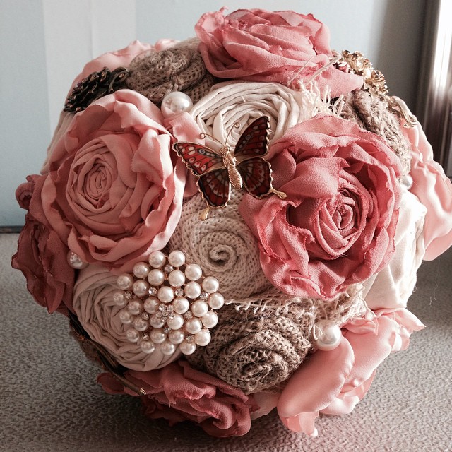 pink and peach autumn brooch bouquet