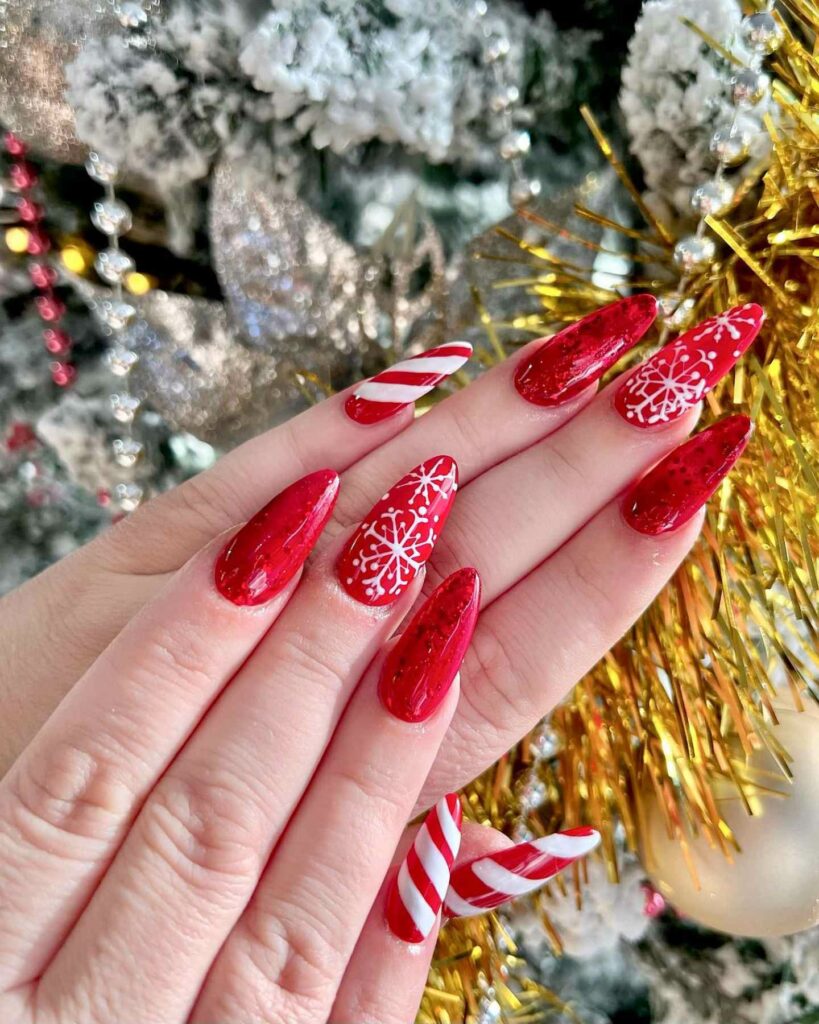 red and white Christmas nails art