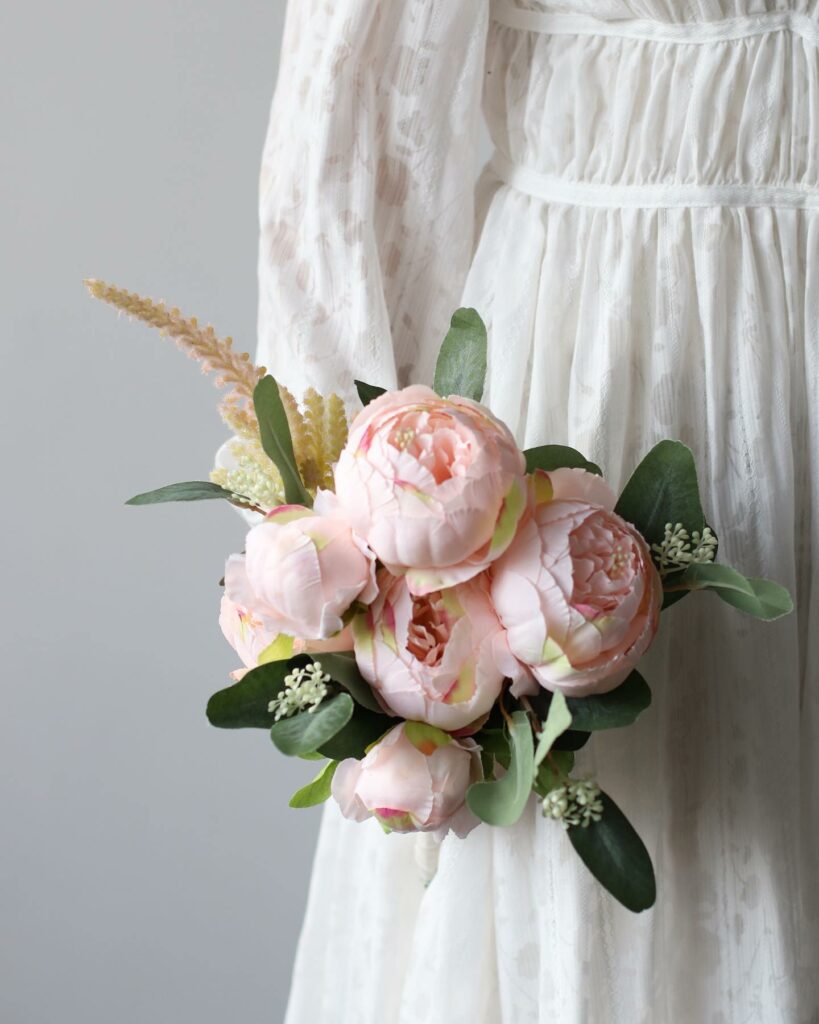 simple and elegant small wedding pink peonies bouquet