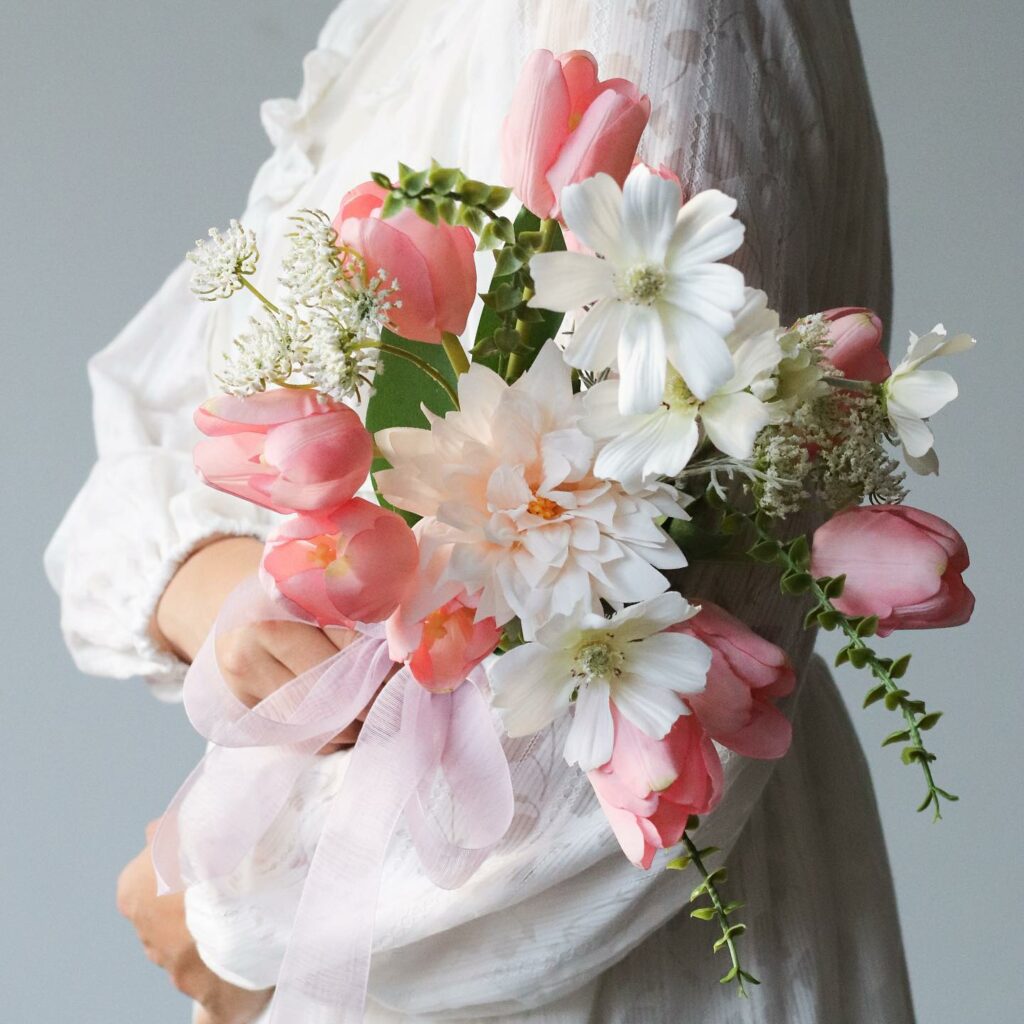 small pink and white wedding bouquet