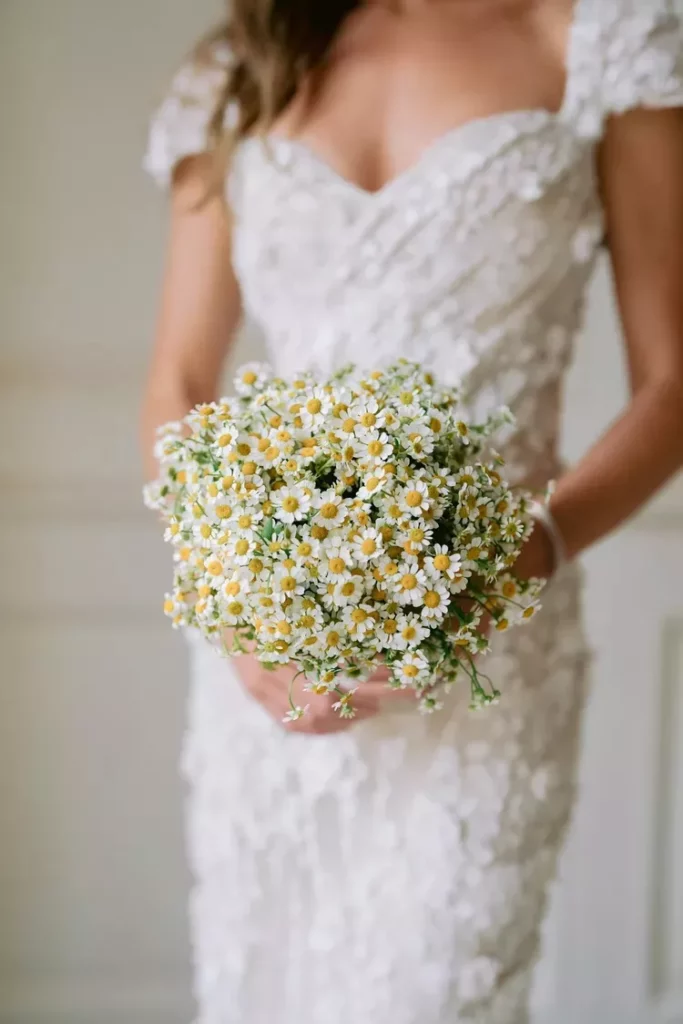small white petals chamomile wedding bouquet