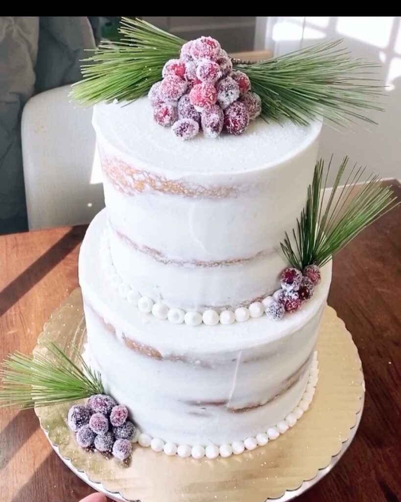 two tiered candied winter cranberry wedding cake