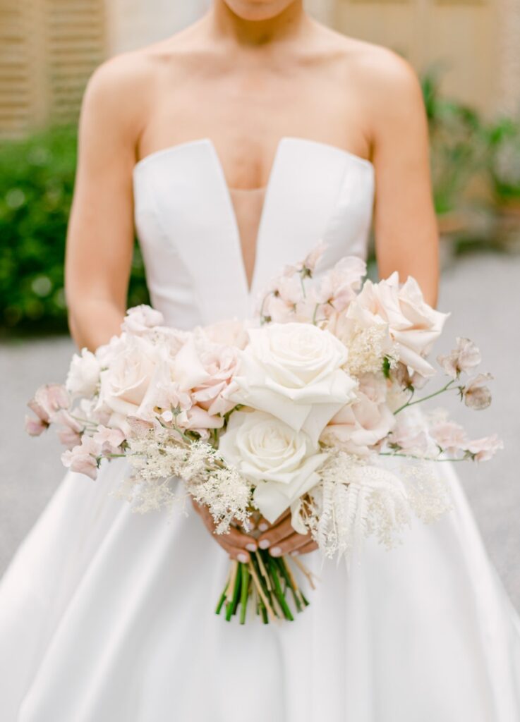 white and blush small bouquet for spring wedding