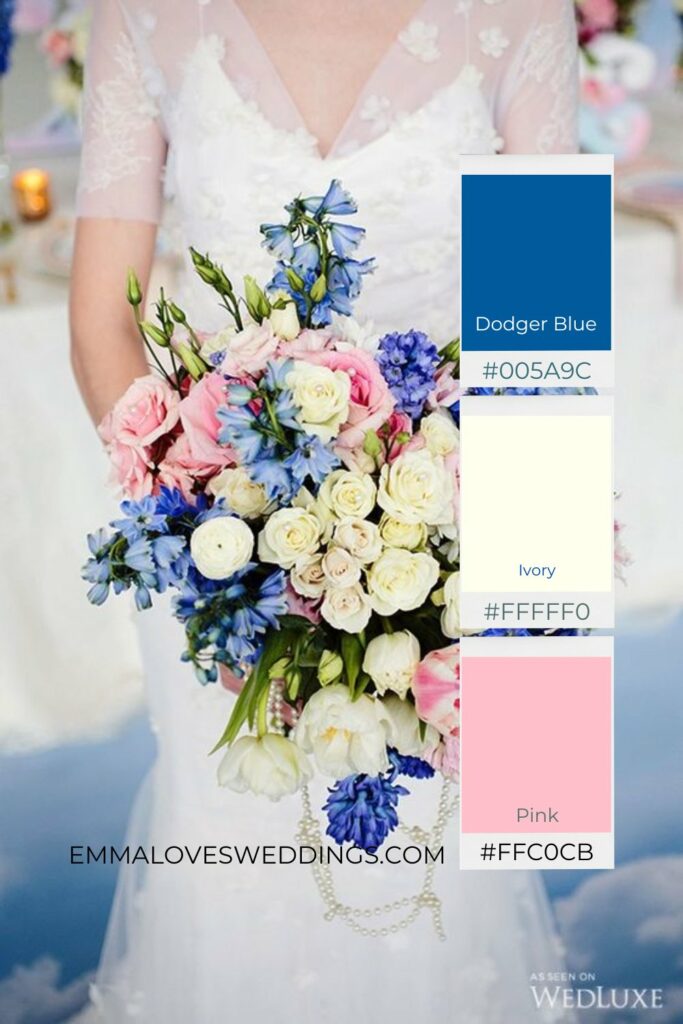Dodger Blue, Pink and Ivory unite for a wedding colors that's both vibrant and elegantly soft