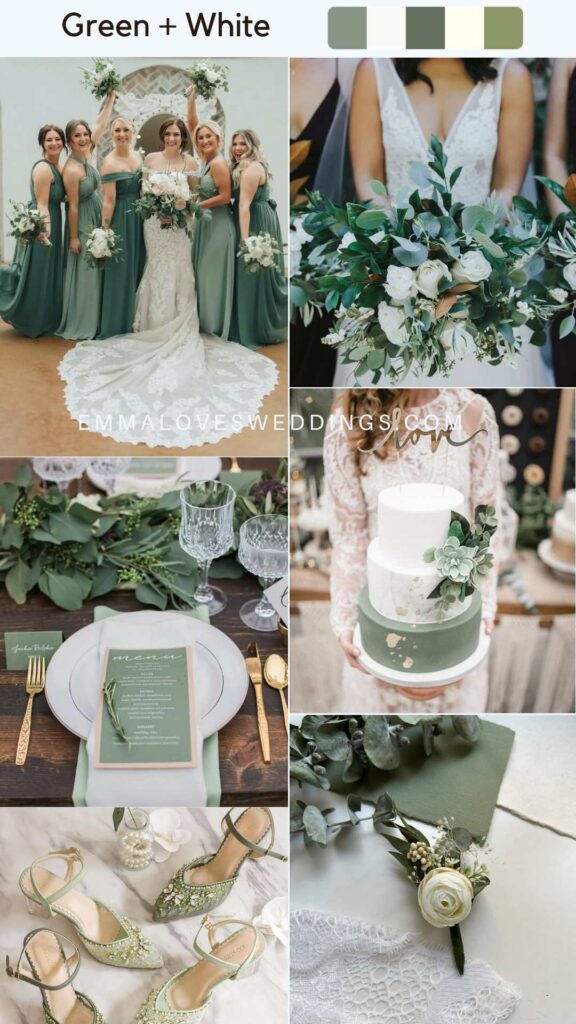 Green and white neutral wedding color ideas