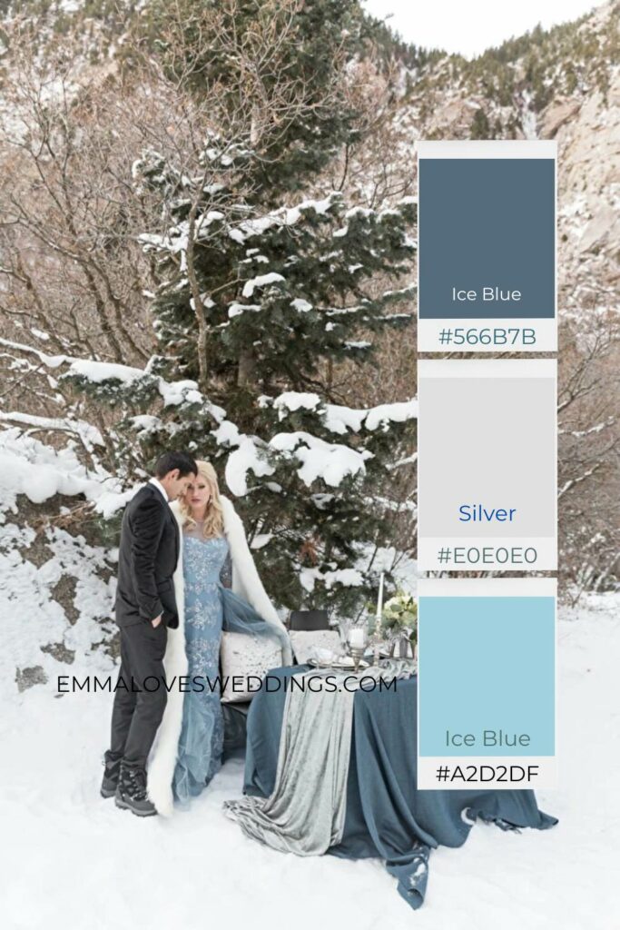 Ice blue, silver and white wedding colors weave a dreamy wintry palette that sparkles with elegance and purity