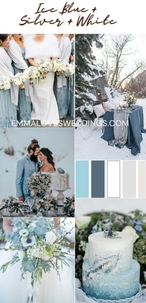 Ice blue, silver and white winter wedding color combination