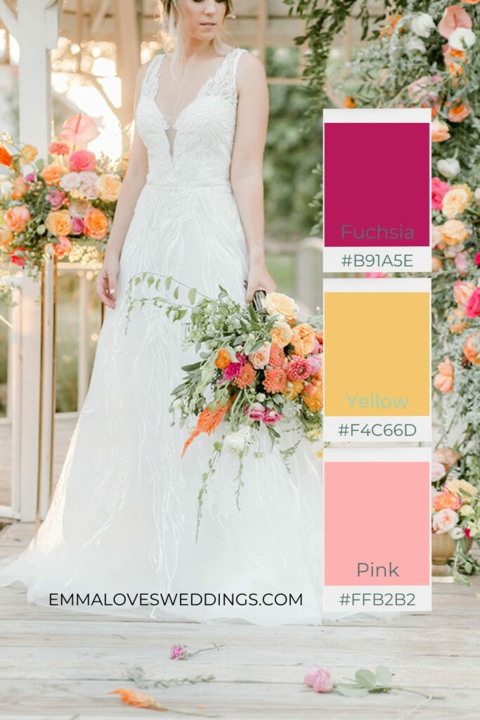 Infuse your wedding with joy and vibrancy using a palette of yellow, fuchsia and pink —a blend that promises a lively and colorful celebration